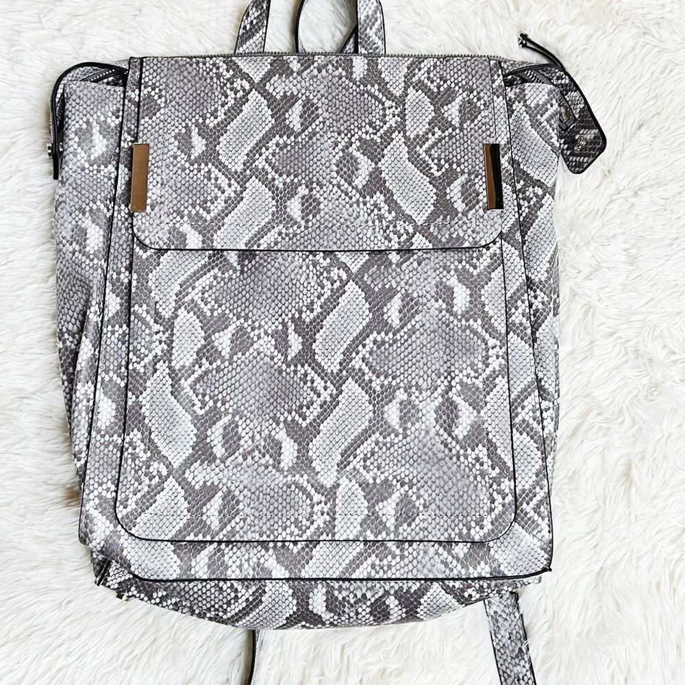 Alfani Krissie Snakeskin Backpack Grey Faux Leather